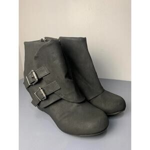 American Rag Womens Black Wedge Ankle Boots With Double Buckle Size 8